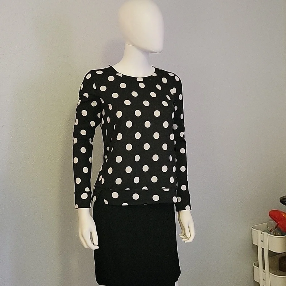 KATE SPADE Monochrome Retro Polka Dot Twee Blouse
